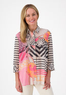 Stripe and Print Blouse - Light Pink Print