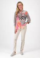 Stripe and Print Blouse - Light Pink Print