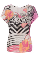 Short Sleeve Print Shirt Blouse - Light Pink Print