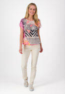 Short Sleeve Print Shirt Blouse - Light Pink Print