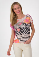 Short Sleeve Print Shirt Blouse - Light Pink Print