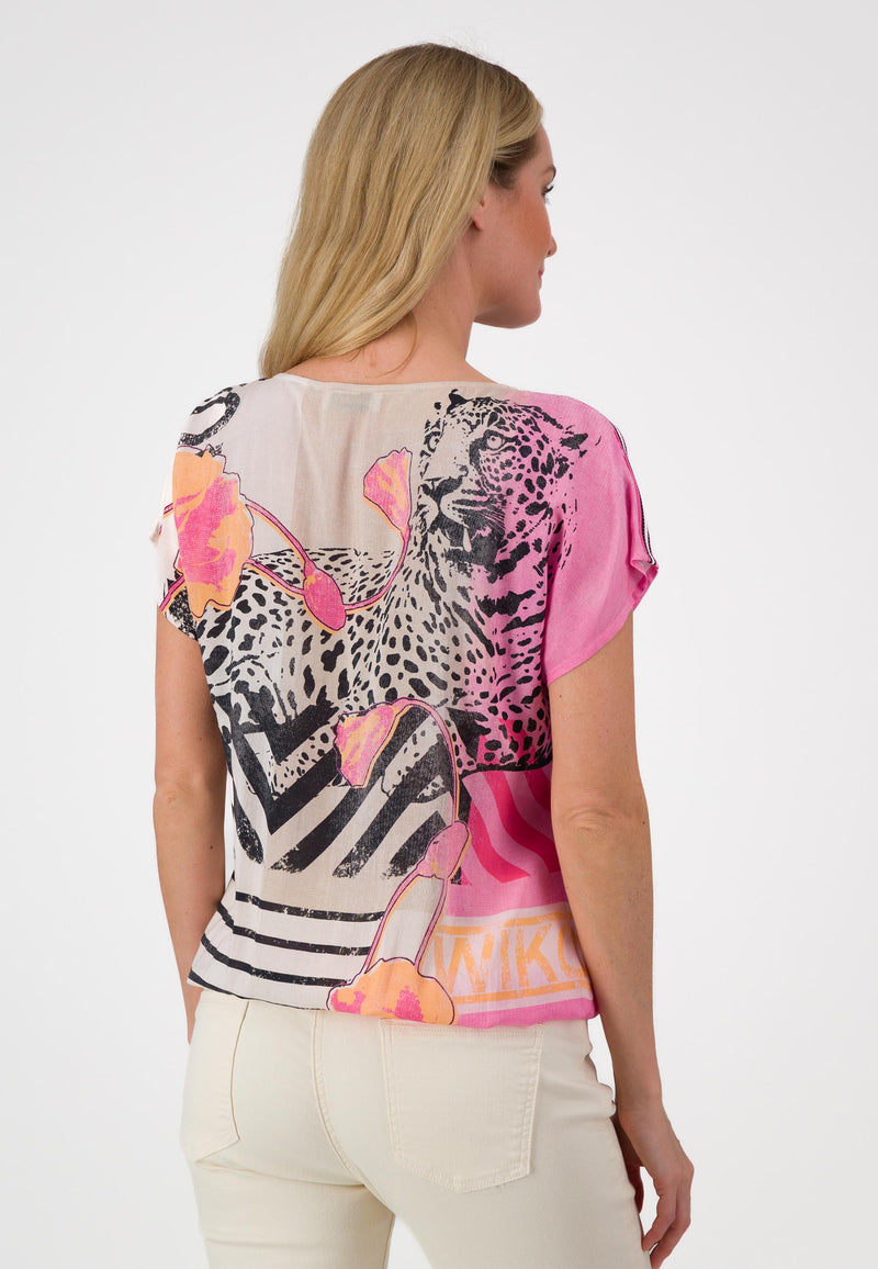 Short Sleeve Print Shirt Blouse - Light Pink Print