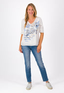 Print V Neck Shirt - Blue Print