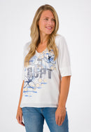 Print V Neck Shirt - Blue Print