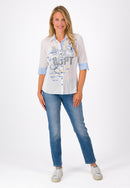 Short Sleeve Print Blouse - Blue Print