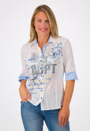 Short Sleeve Print Blouse - Blue Print
