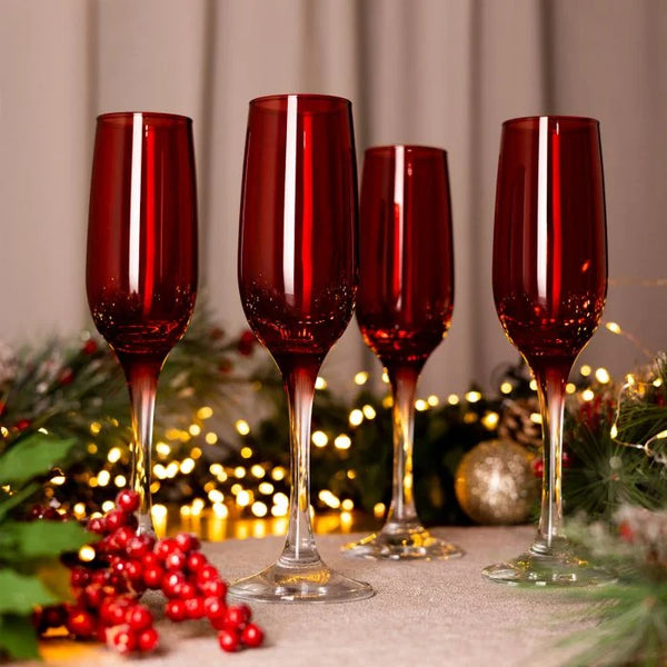 Set of 4 Red Champagne Flutes