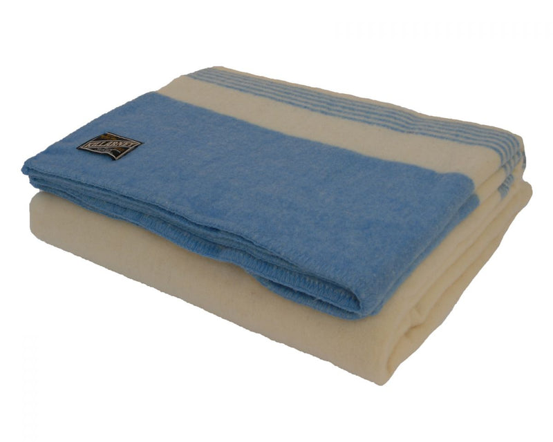 Killarney 100% Pure New Wool Blanket White/Blue Single
