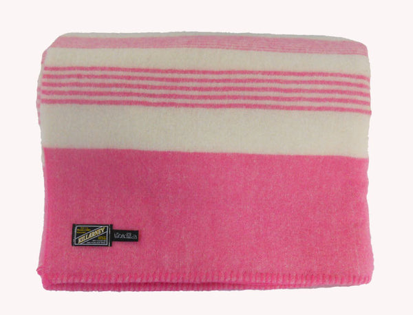 Killarney 100% Pure New Wool Blanket White/Pink Double