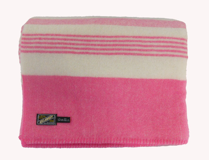 Killarney 100% Pure New Wool Blanket White/Pink Single