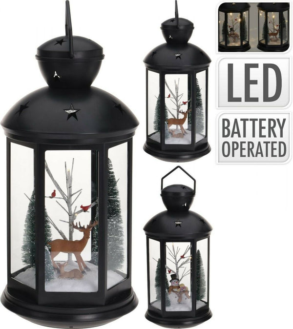 Lantern with LED Christmas Scene - Deer