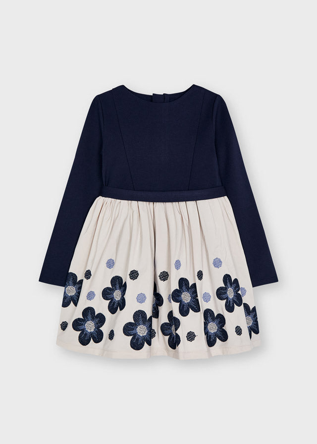 Embroidered Flowers Dress - Navy