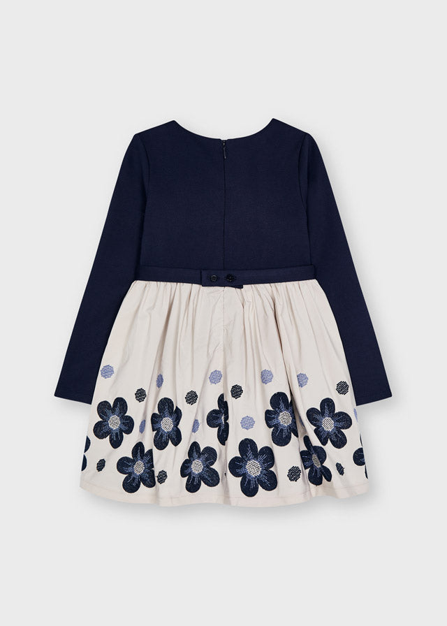 Embroidered Flowers Dress - Navy