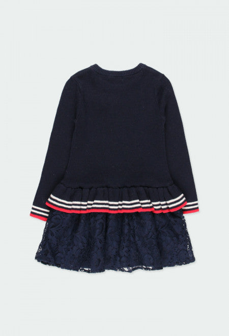Knit Dress With Bow - Navy