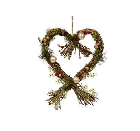 38x26cm Natural Rattan Heart Gold & Red