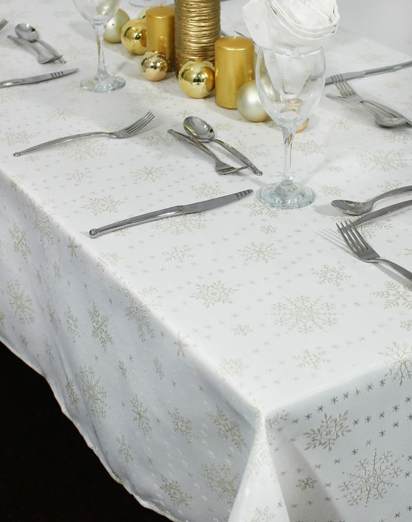 Peggy Wilkins Sparkly Snowflakes Round Tablecloth 67" - Champagne/Gold