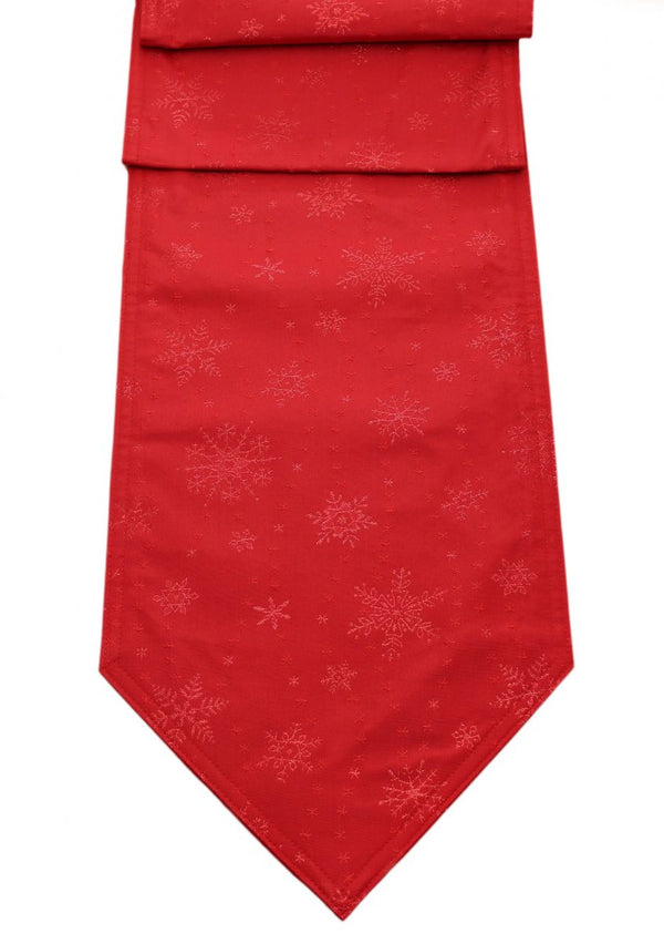 Peggy Wilkins Sparkly Snowflakes Table Runner 14"x90" - Crimson