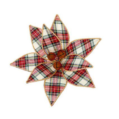30cm Red Tartan Poinsettia with Clip