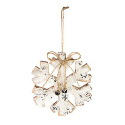 16cm Gold & Cream Wooden Snowflake