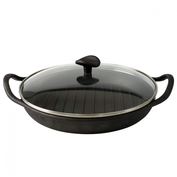 Sabatier 31cm Cast Iron Round Covered Grill Pan