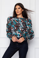 Reese Frill Long Sleeve Top - Blue Floral