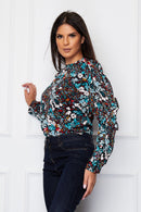 Reese Frill Long Sleeve Top - Blue Floral