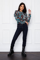 Reese Frill Long Sleeve Top - Blue Floral