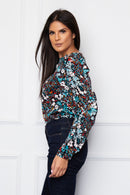 Reese Frill Long Sleeve Top - Blue Floral