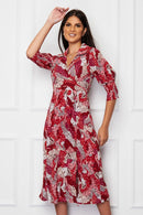 Katherine Collared Midi Dress - Red/pink