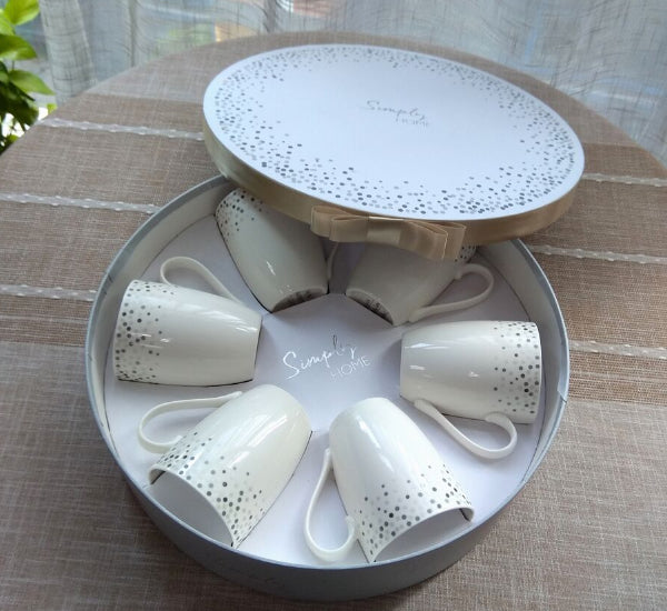 Simply Home Hat Box Set of 6 Mugs - Silver Dot