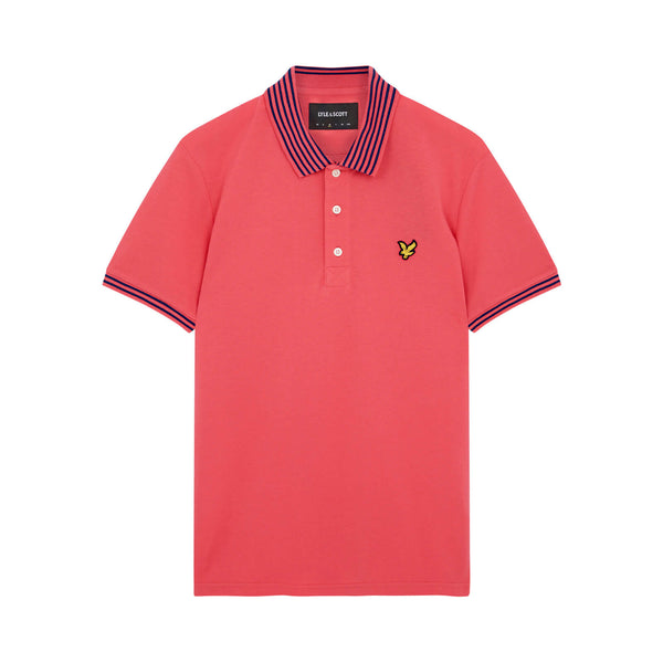 Striped Collar Polo - Electric Pink/navy