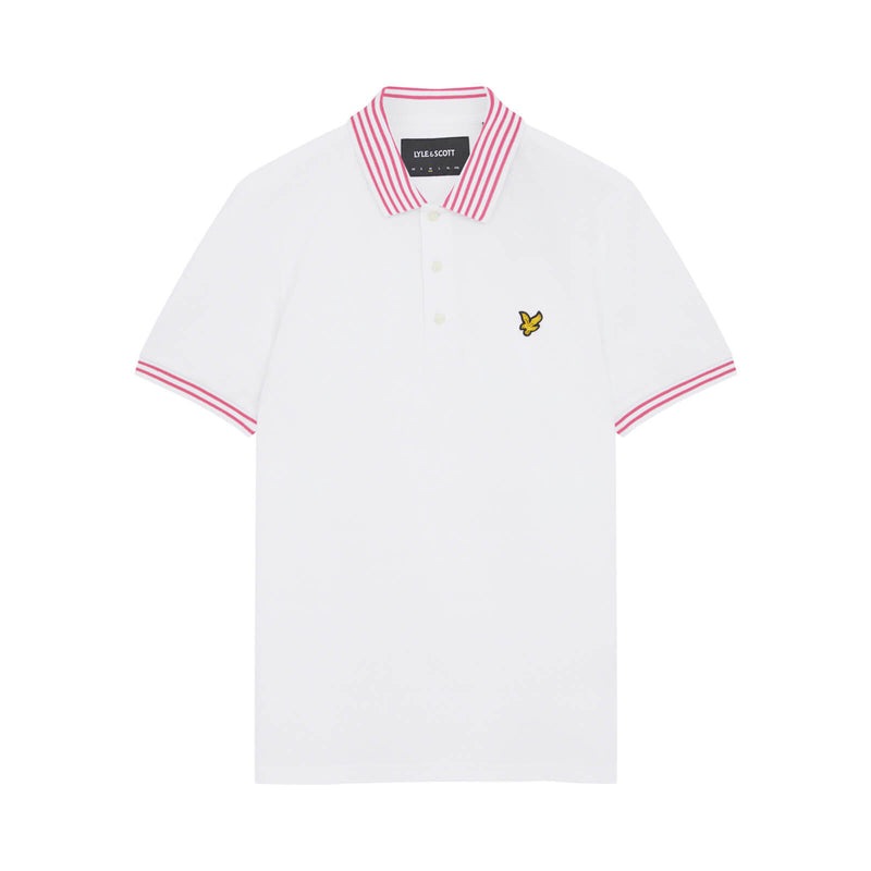 Striped Collar Polo - White/electric Pink