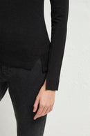 Venitia Jersey Split Cuff Top - Black