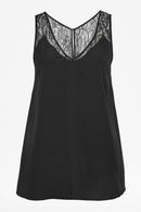 Crepe Light Lace Trim Top - Black