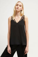 Crepe Light Lace Trim Top - Black