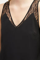 Crepe Light Lace Trim Top - Black