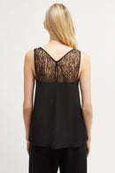 Crepe Light Lace Trim Top - Black