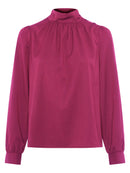 Arina Solid Button Neck Top - Raspberry