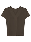 Crepe Light V Neck Top - Deep Moss