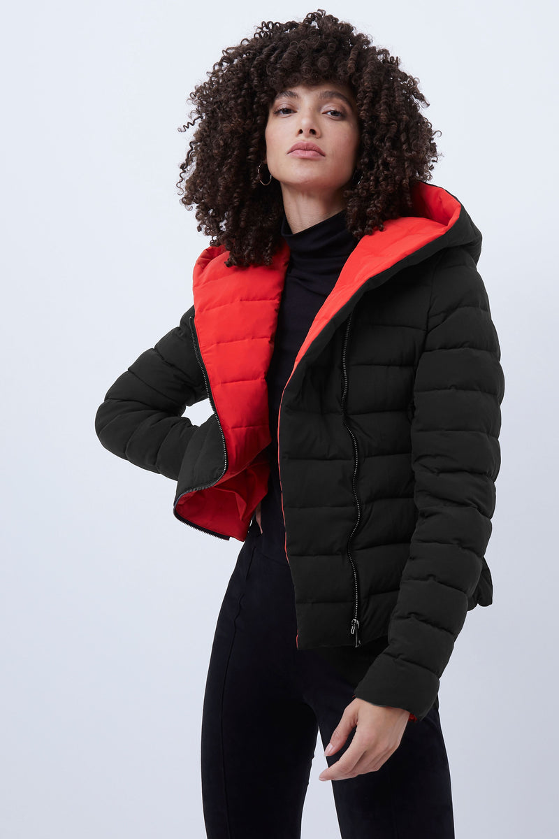 Iola Puffa Coat - Black/red