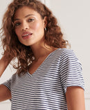 Pocket V-Neck Tee - Navy Breton