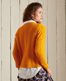 Dropped Shoulder Cable Crew Jumper - Track Gold