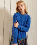 Dropped Shoulder Cable Crew Jumper - Mazarine Blue
