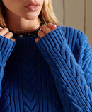 Dropped Shoulder Cable Crew Jumper - Mazarine Blue