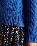 Dropped Shoulder Cable Crew Jumper - Mazarine Blue