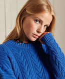 Dropped Shoulder Cable Crew Jumper - Mazarine Blue