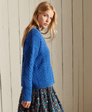 Dropped Shoulder Cable Crew Jumper - Mazarine Blue