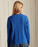 Dropped Shoulder Cable Crew Jumper - Mazarine Blue