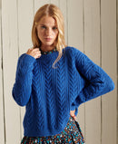 Dropped Shoulder Cable Crew Jumper - Mazarine Blue