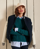 Dropped Shoulder Cable Crew Jumper - Deep Teal